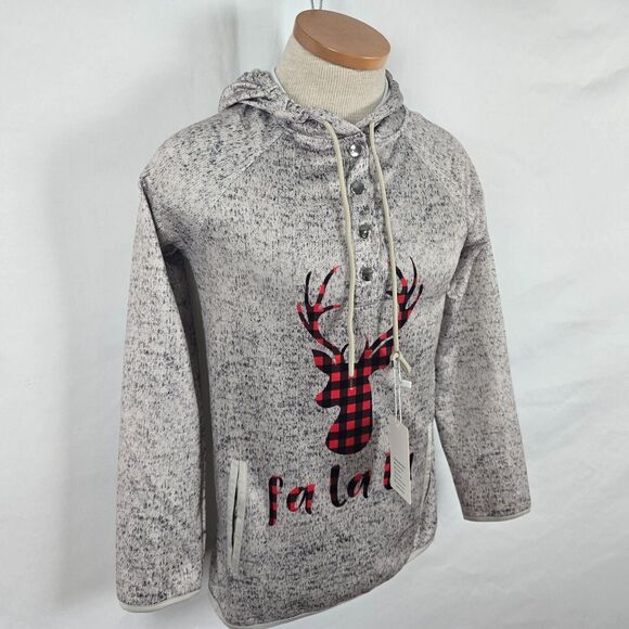 Suvimuga Hoodie Adult S Gray Check Graphic Deer Print 1/3 Snap Drawstrings NWT - Picture 12 of 15
